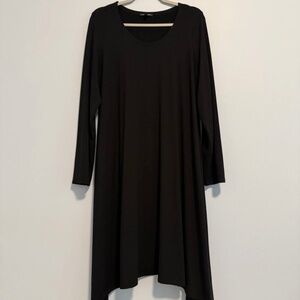Eileen Fisher Long Sleeve Hi- Low Hem Black Midi Dress Size‎ L